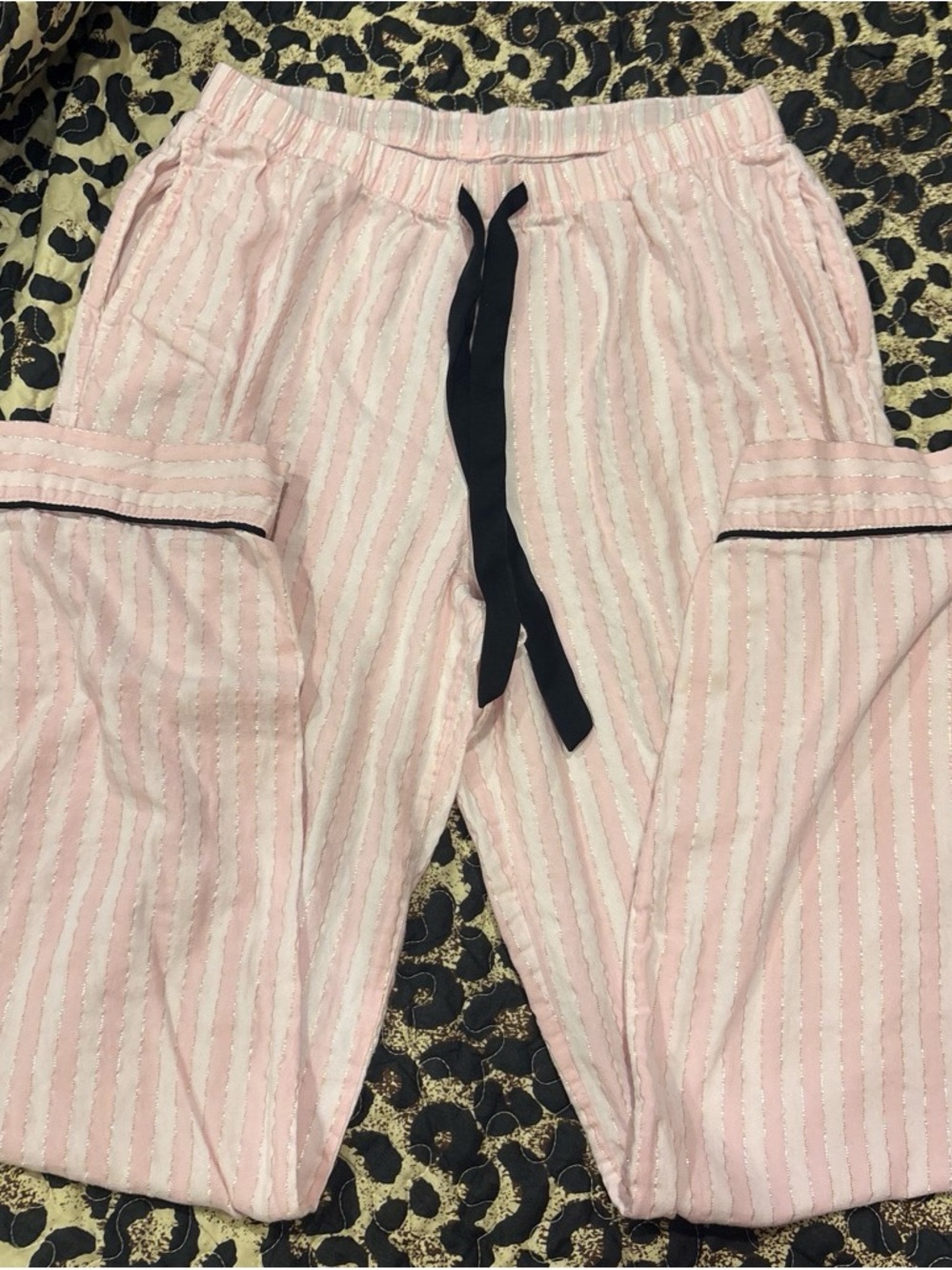VICTORIA’s SECRET Pink Striped Lounge Pants with Black Drawstring